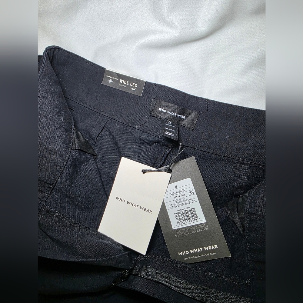 Who What Wear Wide Leg Belted Trousers Black Chino Pants- Size 8  NWT